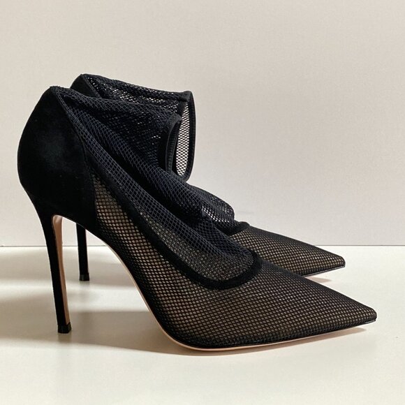 Gianvito Rossi Erin Black Mesh Ankle Boots - Picture 3 of 10